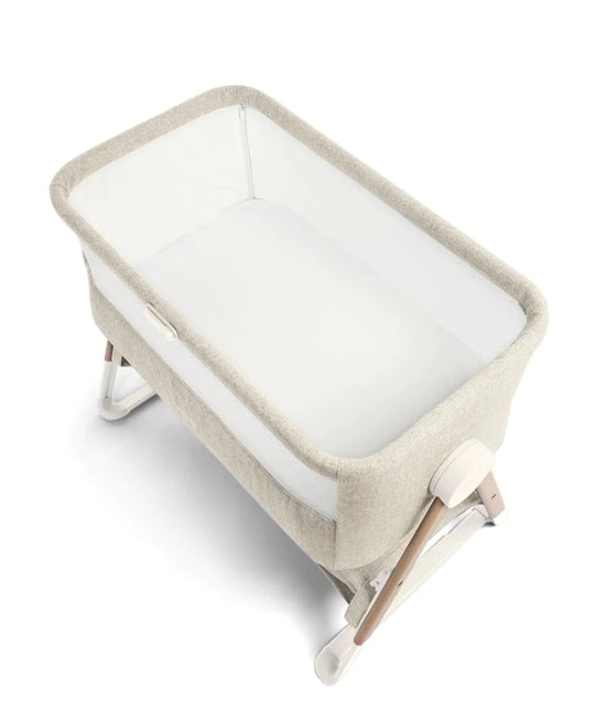 Lua Bedside Crib Bundle – Fawn Beige with Mattress & Sheets